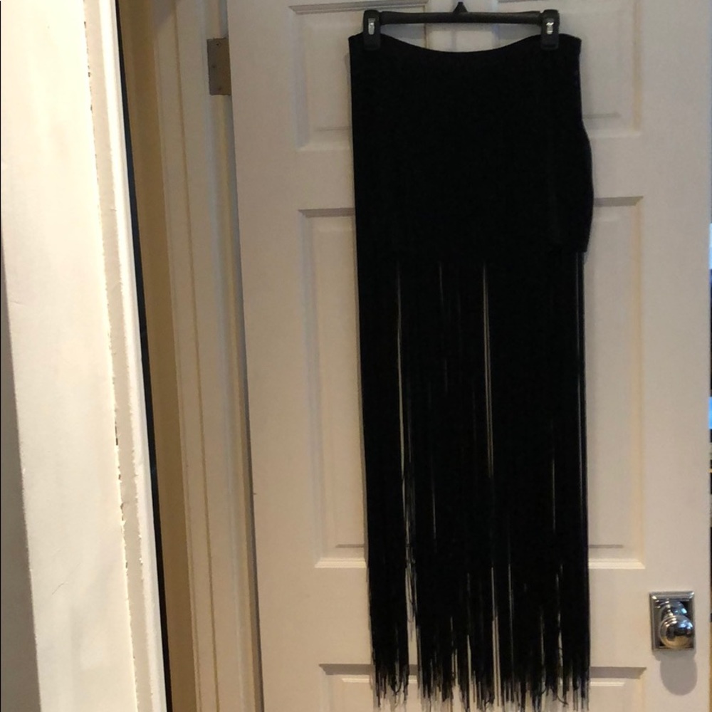 Haute Hippie mini spaghetti fringe skirt